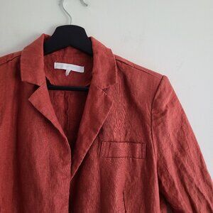 100% Linen Blazer Tag sz M Bust 34" Jacket Rusty Orange Long Neutral Coastal